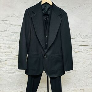 LEE 70s 80s Western 3 Piece Suit Vintage Black Polyester Leisure Cowboy **READ**